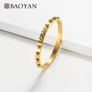 

Baoyan Luxury Gold Silver Bangle Fashion Women Ladies Stainless Steel Bangles Bracelets Simple Small Ball Hand Bangles For Women