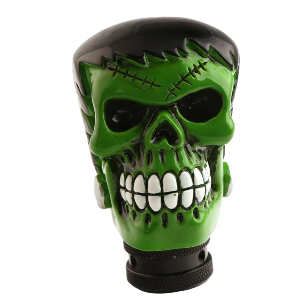 Universal Car Manual Gear Shifter Lever Stick Knob Skull Head Style Green