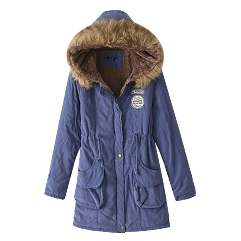 Зимняя куртка женская парка куртка с меховым воротником Толстая теплая верхняя одежда на молнии женские зимние пальто с капюшоном плюс размер chaqueta Mujer - Цвет: royal blue