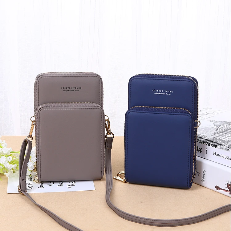 new wallet Korean version of the fashion large capacity oblique cross-pack solid color multifunctional mobile phone bag fem