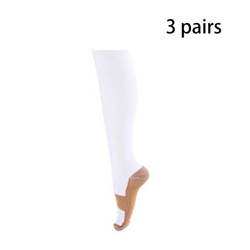 3Pairs White Чудо медь компрессионные чулки анти усталость унисекс Мужские и женские комфортные чулки для Путешествий многофункциональные эластичные чулки - Цвет: 3Pairs White