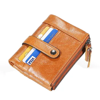 

Wallet Men Vintage Brand Crazy Horse Leather Men's Wallet Double Zipper Designer Male Coin Purse High Capacity Money Bag For Man