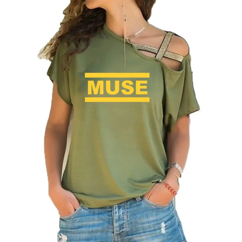 Muse футболки женские muse футболки летние с коротким рукавом Хлопок Нерегулярные Skew Крест повязки футболки топы рок группа футболки повседневная одежда - Цвет: 4