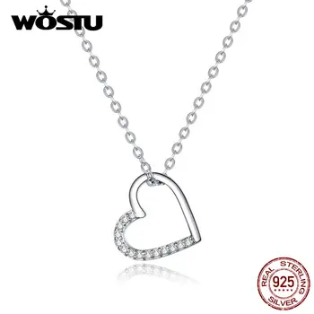 WOSTU 100% Real 925 Sterling Silver The Shape Of Love Heart Necklace Mean Love Forever For Women Making Fashion Jewelry CQN347