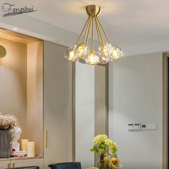 

Postmodern All Copper LED Crystal Ceiling Lamps Chandeliers Lighting Fixtures Nordic Living Room Luxury Bedroom Decor Luminaria