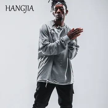 

Mens Ripped Destroyed Sweatshirt Oversized Streetwear Distressed Pullovers Sweatshirts Hip Hip Washed Hole Hoodies Sweatshirt