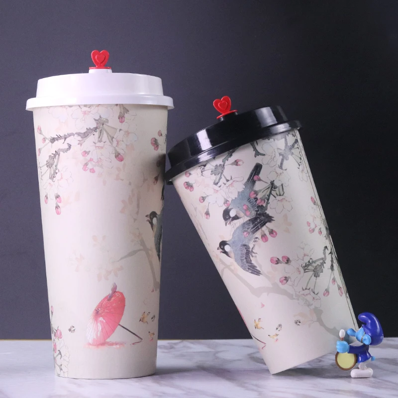 

500pcs High quality thick disposable coffee cups 500ml/700ml creative party birthday wedding favor drink paper cup with lid