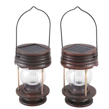

Hanging Solar Lights Outdoor - 2 Pack Solar Powered Waterproof Landscape Lanterns with Retro Design for Patio, Yard, Garden and