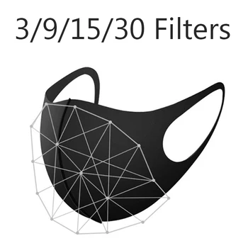 

3/9/15/30 Filters Reusable Black Mouth Mask White Mask Filter Washable Breathable Face Mask Anti Pollution Face Mouth Mask Adult