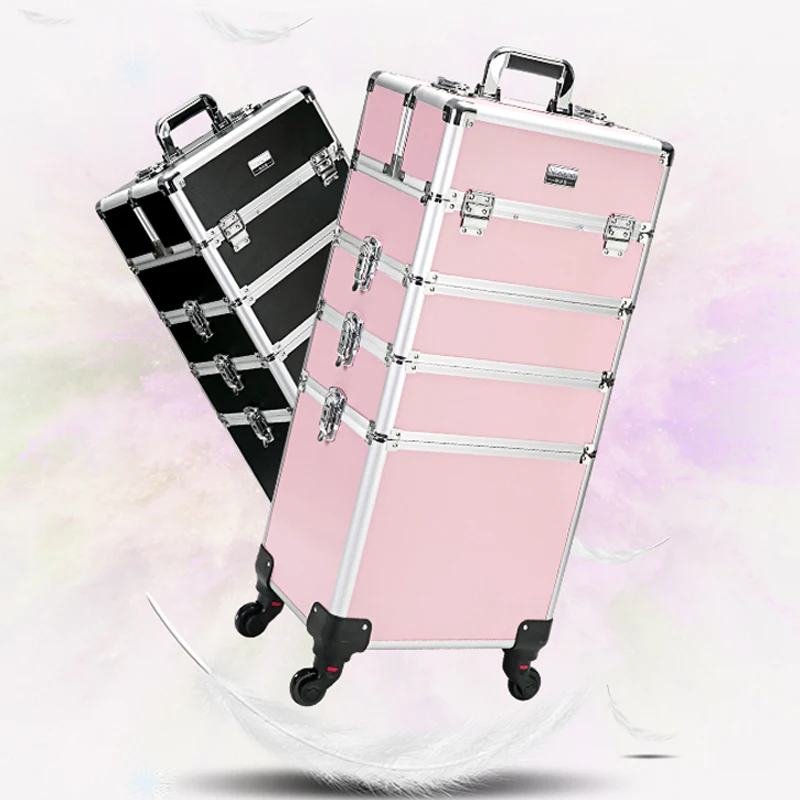 

New Women Trolley Cosmetic Bags on Wheel Nails Makeup Toolbox Detachable Foldable Beauty Box Travel Bag Rolling Luggage Suitcase