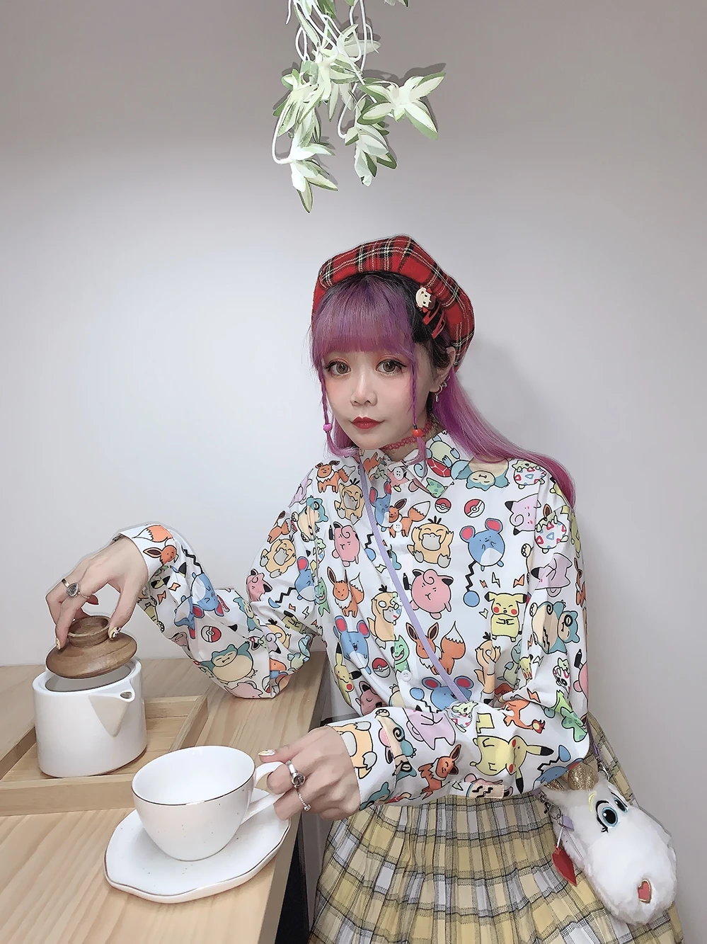 Японский веселое Harajuku мультфильм Толстовка Harajuku рубашки шифоновые свободные для девушек-студенток; биссером тонкие рубашки