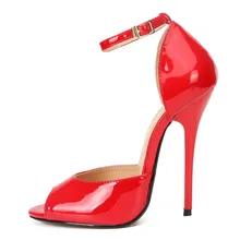 Большие размеры 48; классические пикантные босоножки; женская свадебная обувь красного и черного цвета; женские босоножки на высоком каблуке-шпильке 13 см с открытым носком и ремешками на лодыжке
