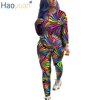 

ZOOEFFBB Pattern Print Two Piece Set Long Sleeve T Shirt and Pants Matching Sets Fall Fashion Casual 2 Piece Outfits for Women