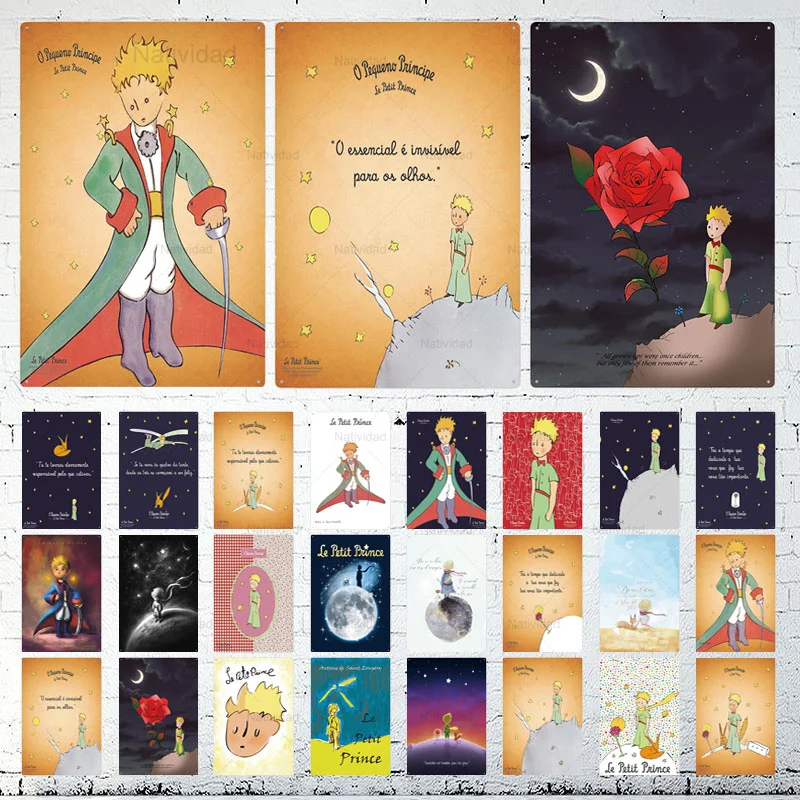 Cartoon Retro The Little Prince Roses Tin Sign Vintage Anime Iron Plate Painting Plaque Bookstore Living Room Wall Home Decor | Дом и сад