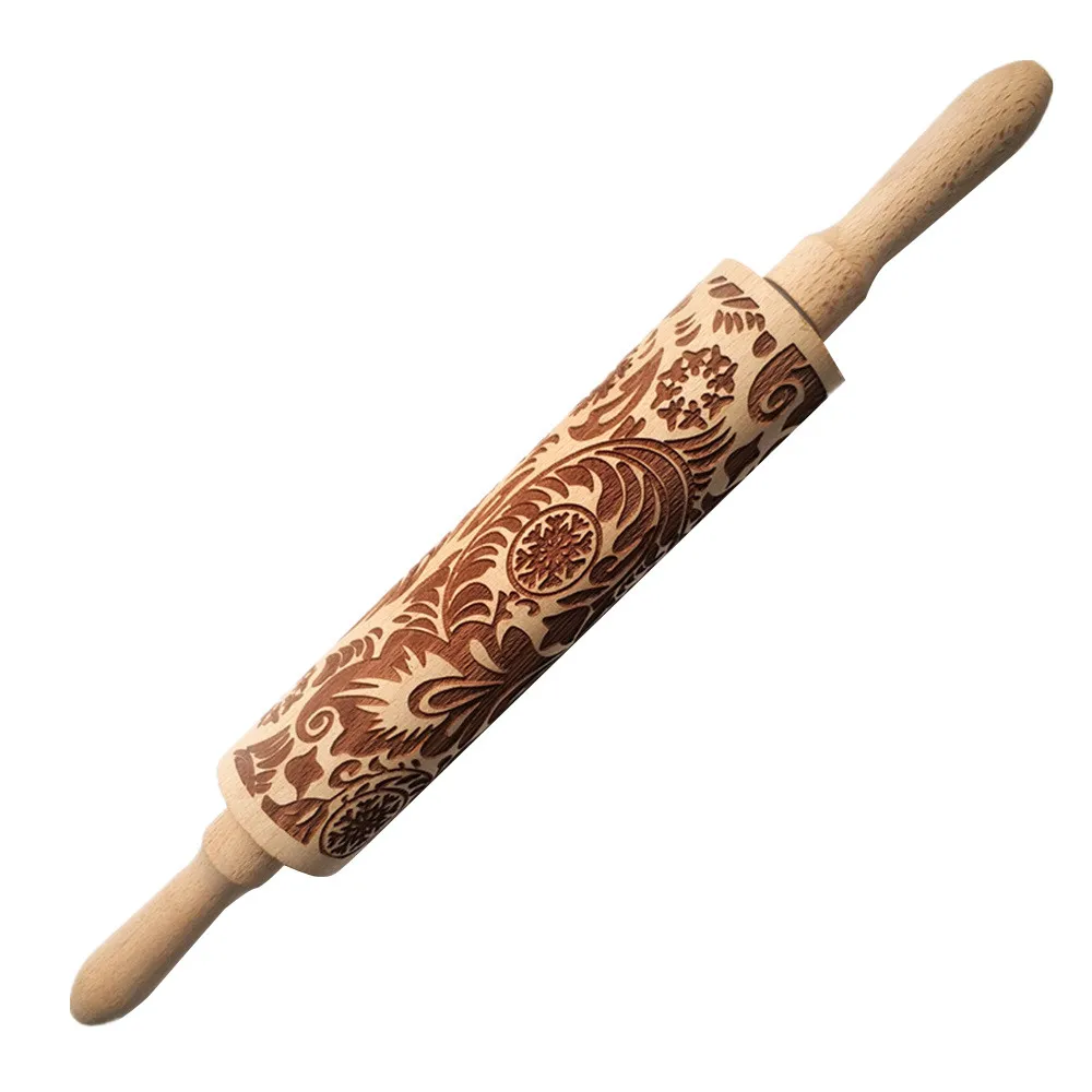 38cm Christmas Embossing Rolling Pin Baking Cookies Noodle Biscuit Fondant Cake Dough Engraved Roller Reindeer Snowflake 1009Z