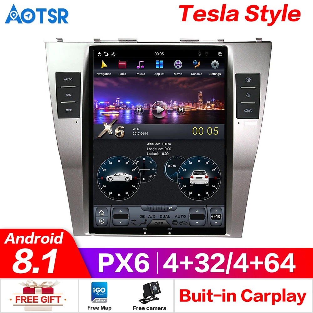 

Car Video Players Android 8.1 Tesla style Car GPS Trackers For TOYOTA CAMRY 2007-2011 car dvr camera tape radio unit radio car