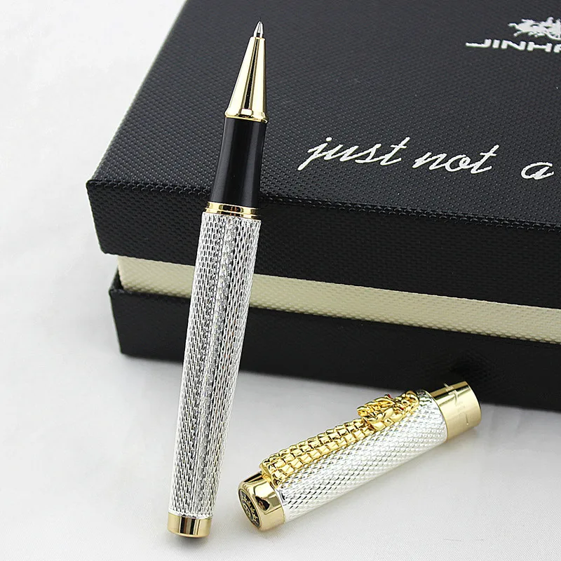 

High Quality JINHAO 1200 Dragon Ballpoint Pen Luxury Executive Ball Pen Golden openwork Black ink pen Office Supplies caneta