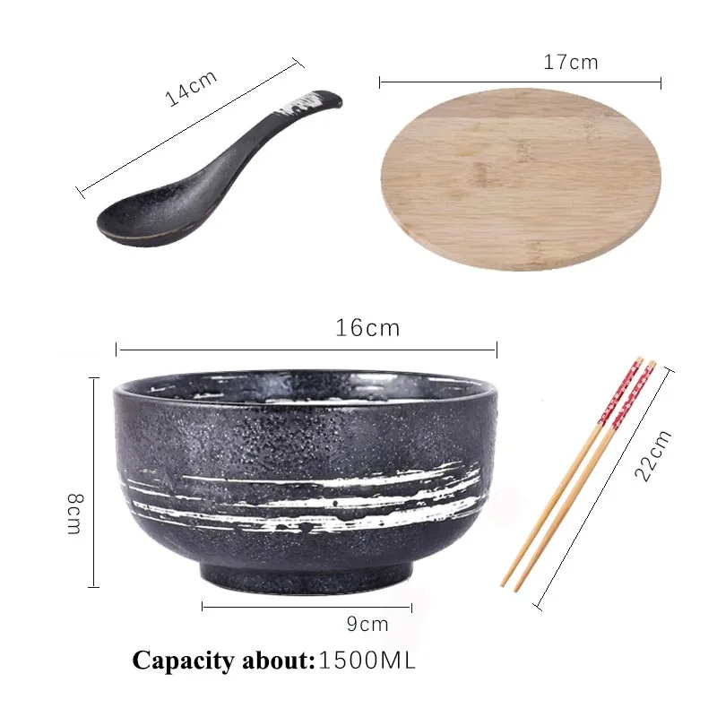 D 6,5 дюймов/1500 мл японский стиль Ramen миска с крышкой кухонные аксессуары для посуды ложка палочки для еды креативные чаши для лапши быстрого приготовления - Цвет: D