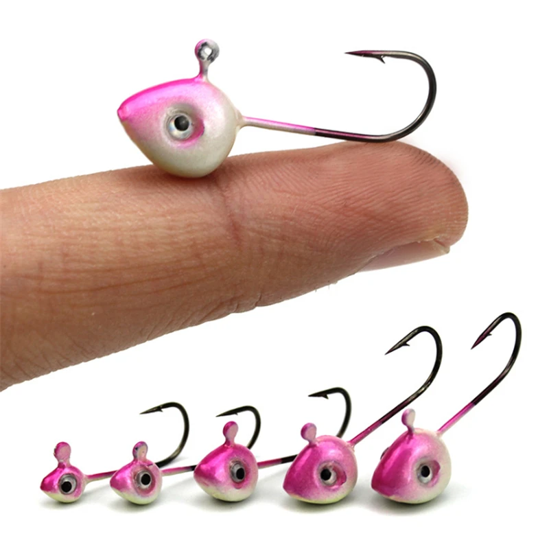 

2pcs/lots jig heads fishing hooks pink color with eyes lead jig 0.5g 1g 2g 3g 4g 5g fishhooks for jigging fishing Pesca