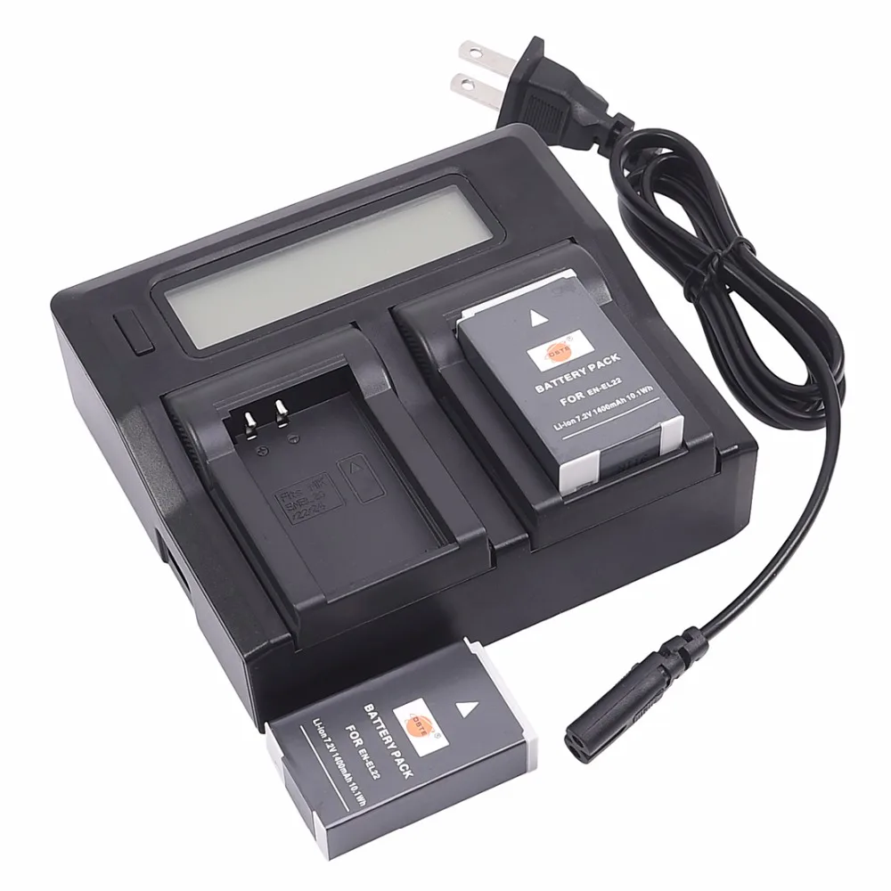 2Battery 1LCDCharger 2 шт 1400mAh 7,2 V 10.1Wh EN-EL22 ENEL22 DSTE зарядное устройство с дорожным и автомобильным зарядным устройством для камеры Nikon 1 S2 J4 - Цвет: 2Battery 1LCDCharger