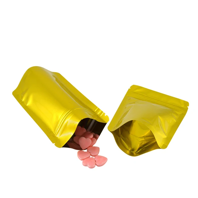 Pochettes colorées en aluminium à fermeture éclair, 100 pièces, pochettes sur pied en aluminium, stockage des aliments, sacs à fermeture éclair, livraison gratuite 4