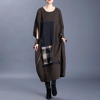 

2020 nian Spring New Female Large Size Dress by Age Western Style National Style Irregular Cotton Long Dress