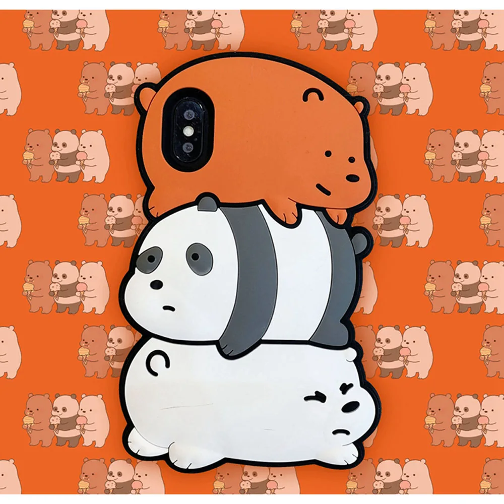 Fashion Cute 3D Cartoon Stacked Bear Three Bears Phone Case for iPhone 6 6S 7 8 Plus X XR XS MAX 11 Pro Max Soft Silica gel Cove