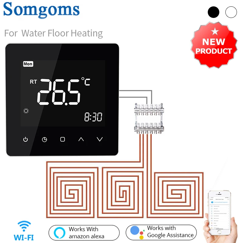 Умный термостат для теплого пола Tuya, Wi-Fi контроллер температуры, работает с Alexa Google Home умный термостат tuya для теплого пола термостат с wi fi и сенсорным экраном работает с приложением