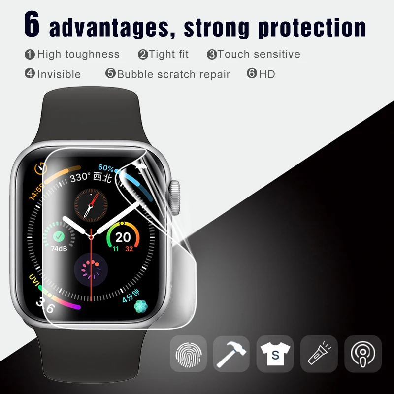 Для iWatch 5 серии 44 мм 40 мм i Защитная пленка для часов Glas мягкая Гидрогелевая пленка на Apple Watch 40 мм 44 мм Противоударная тонкая плёнка
