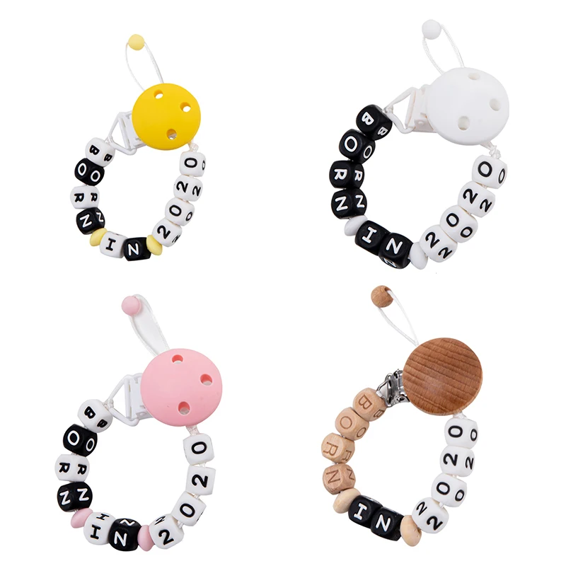 

1 pc Silicone Teether Pacifier Clip Personalised Baby Name Colorful Pacifier Chain for Baby Teething Soother Chew Toy Dummy Clip