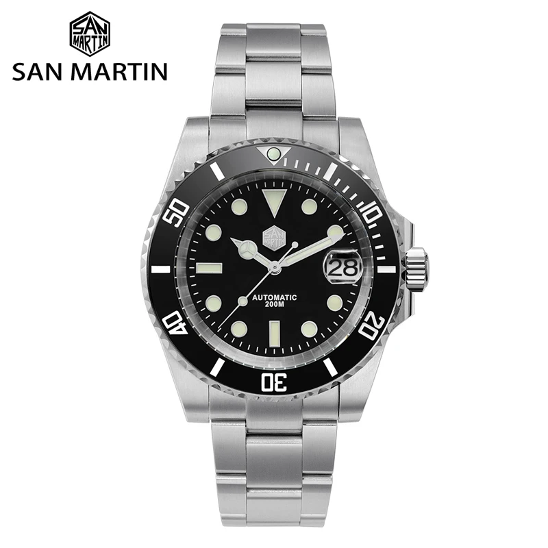Ceramic Bezel Mechanical-Watches Diver Sapphire Crystal San Martin Window Water-Ghost