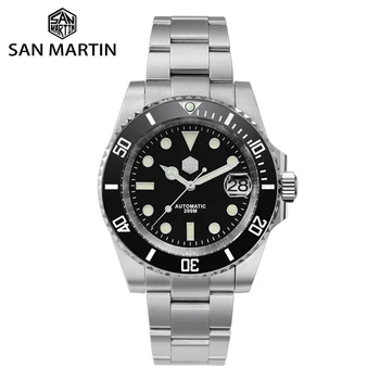 San Martin Diver Water Ghost Luxury Sapphire Crystal Men Automatic Mechanical Watches Ceramic Bezel 20Bar Luminous Date Window 1