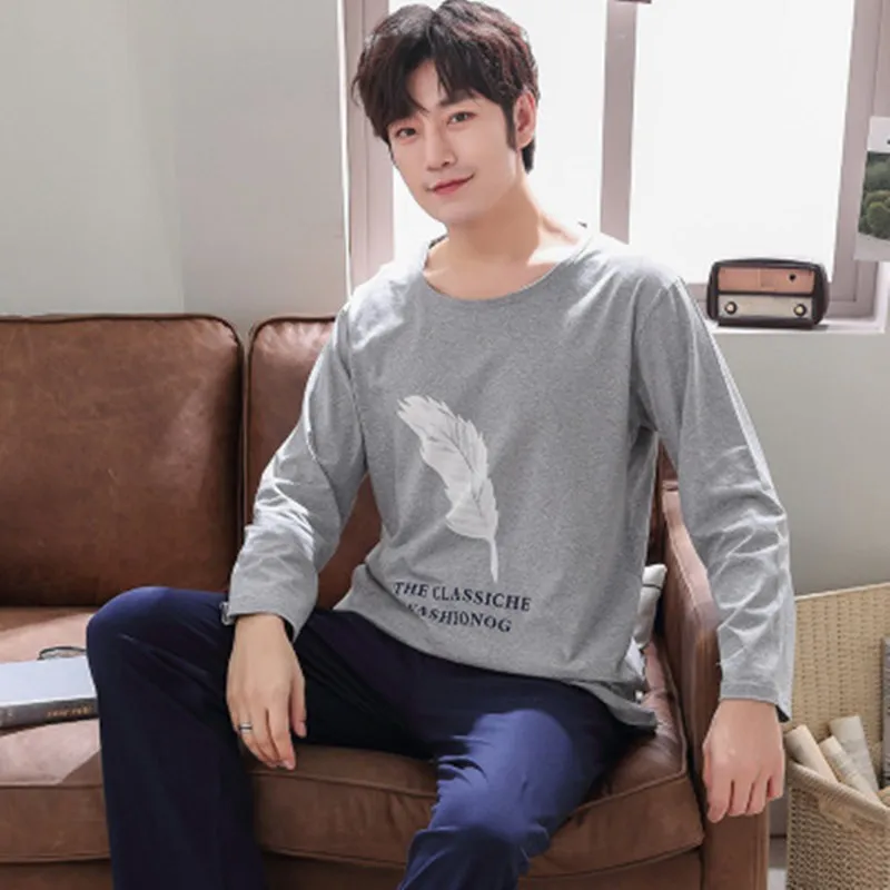 SAMWESTART Men's Pajama Sets Atumn Winter Long Sleeve Pants Men Pajamas Men Sexy Modern One-Neck Style Navy Gray Nightwear SAMWESTART Men's Pajama Sets Atumn Winter Long Sleeve Pants Men Pajamas Men Sexy Modern One-Neck Style Navy Gray Nightwear