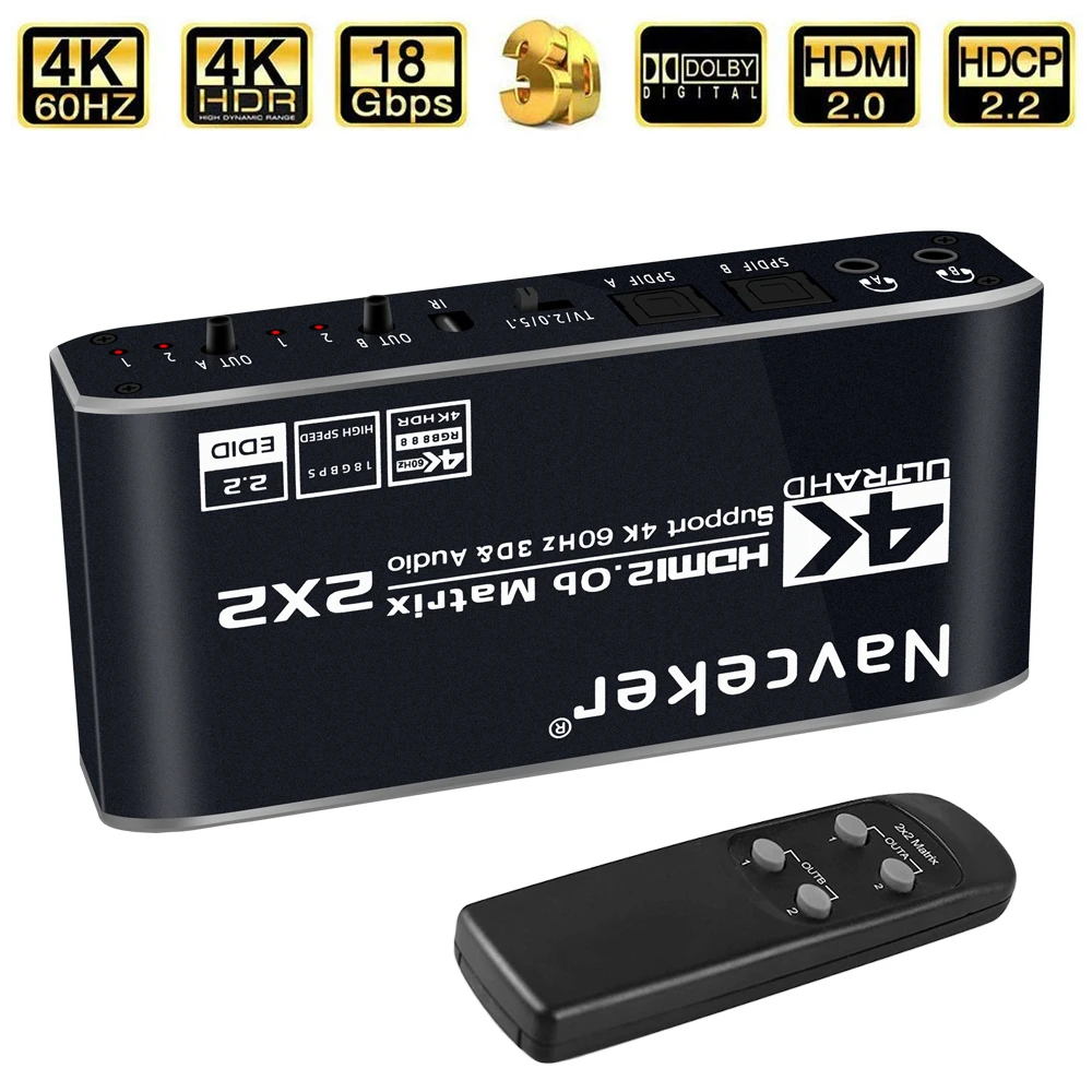 Splitter Switch Matrix Compatibile Hdmi 2X2 Con Spdif E L/R 3.5Mm Hdr Switch Compatibile Hdmi 4X2 Supporto Hdcp 2.2 Arc 3D 4K @ 60Hz