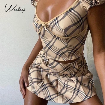 

Weekeep Curve Plaid Print Women Mini Skirt Streetwear Y2K Fashion High Waist Short Skirts E-Girl 90s Vintage Beach Party Bottoms
