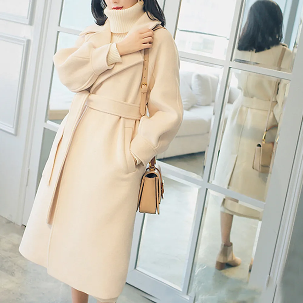 Кашемировое шерстяное Женское пальто зимнее модное винтажное теплое однотонное