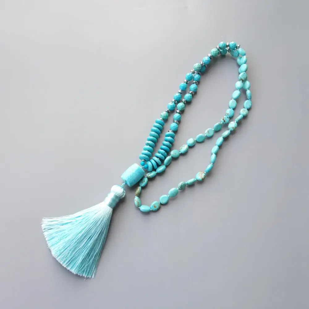 Lii Ji Синий Бирюзовый Howlite мульти форма бусины подвеска с длинной кисточкой свитер ожерелье 32 дюйма/82 см