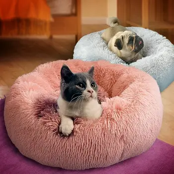 

Long Plush Super Soft Pet Bed Kennel Dog Round Cat Winter Warm Sleeping Bag Puppy Cushion Mat Portable Cat Supplies