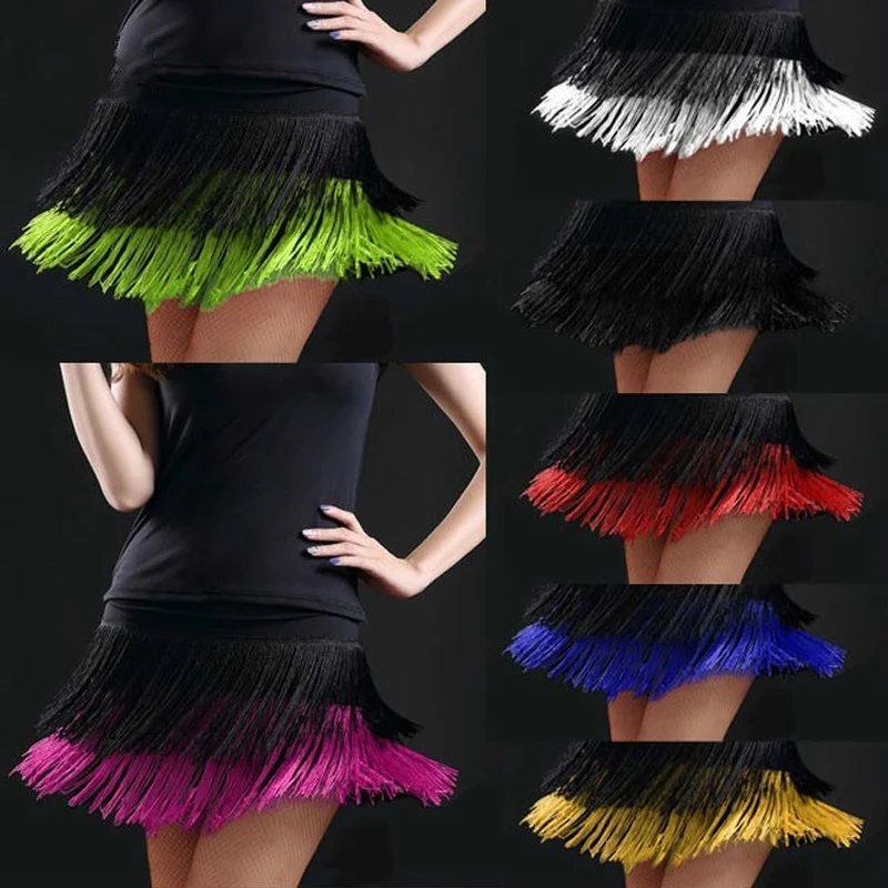 Women Latin Dance Skirt Ballroom Fringe Tassels Dancewear Samba Salsa 904-A418