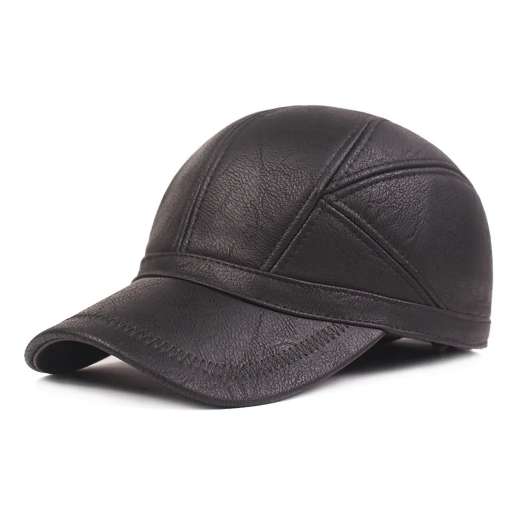 Зимняя мужская кожаная повседневная шапка, утолщенная шапка для среднего возраста, зимние шапки для мужчин, шляпы Зимние шапки для мужчин, сохраняющие тепло зимой# Y5 - Цвет: Black