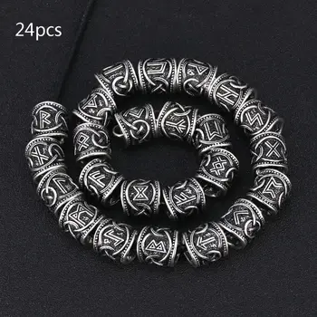 

24Pcs Vintage West Coast Paracord Norse Viking Rune Metal Beads DIY Antique Bracelet Hair Beards Jewelry Making