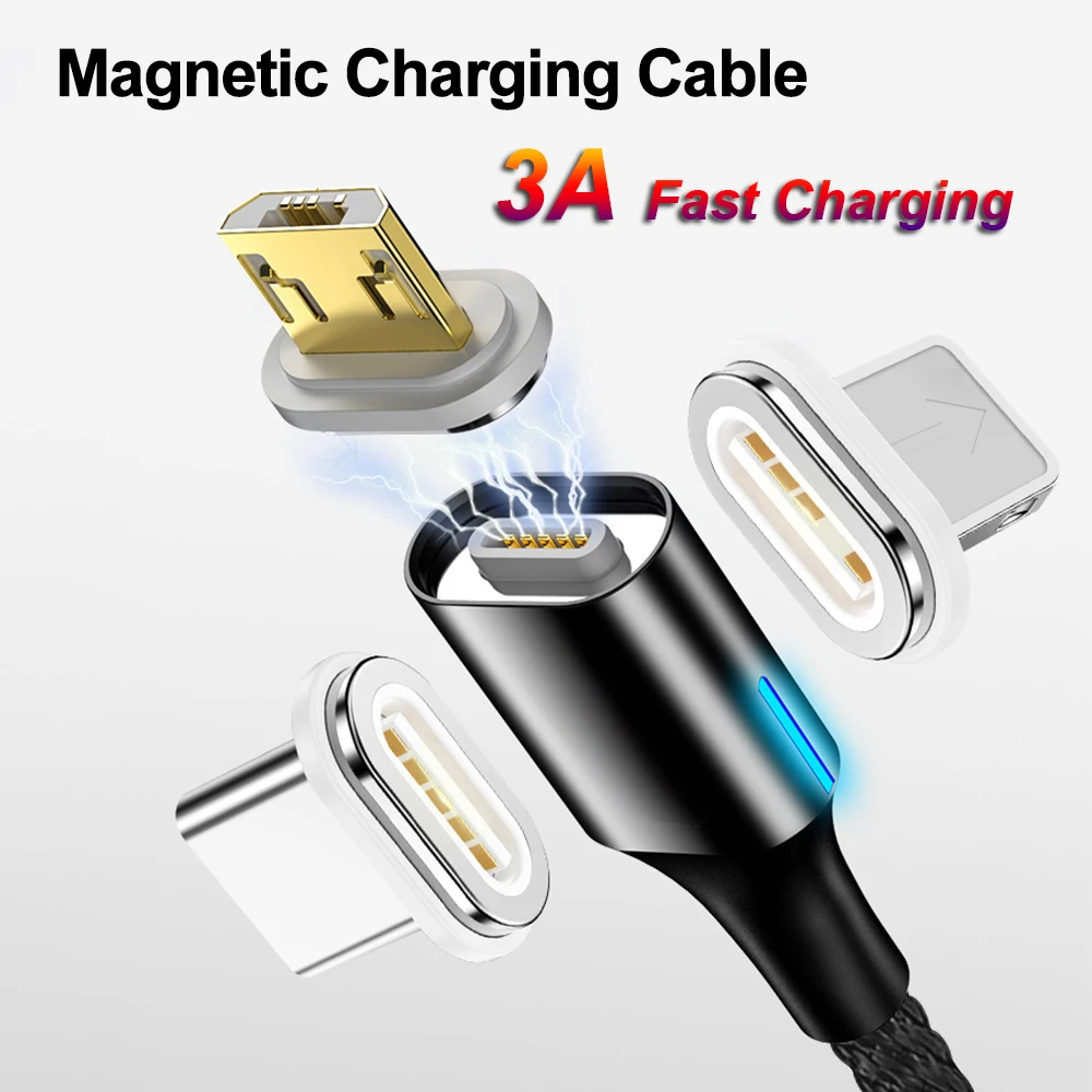 Светодиодный магнитный кабель 3A для быстрой зарядки Micro USB зарядное устройство type C Быстрая зарядка для huawei для samsung для Xiaom Магнитный телефонный кабель 1 м
