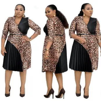 

African Design Print Leopard Dashiki Dress Knee-length Bazin Ethnic Rock Vintage Maxi Robe Gowns Sexy Lady Evening Party Riche