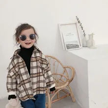 Зимние Детские Модные клетчатые шерстяные рубашки с флисовой подкладкой теплая плотная Повседневная рубашка для мальчиков и девочек