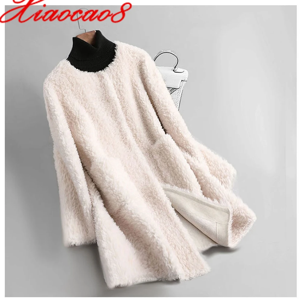 

Oversize Lambswool Faux Fur Long Coat Woman O Neck Solid Outerwear Clothes 2021 Autumn Winter Jacket Overcoat Plus Size Parka
