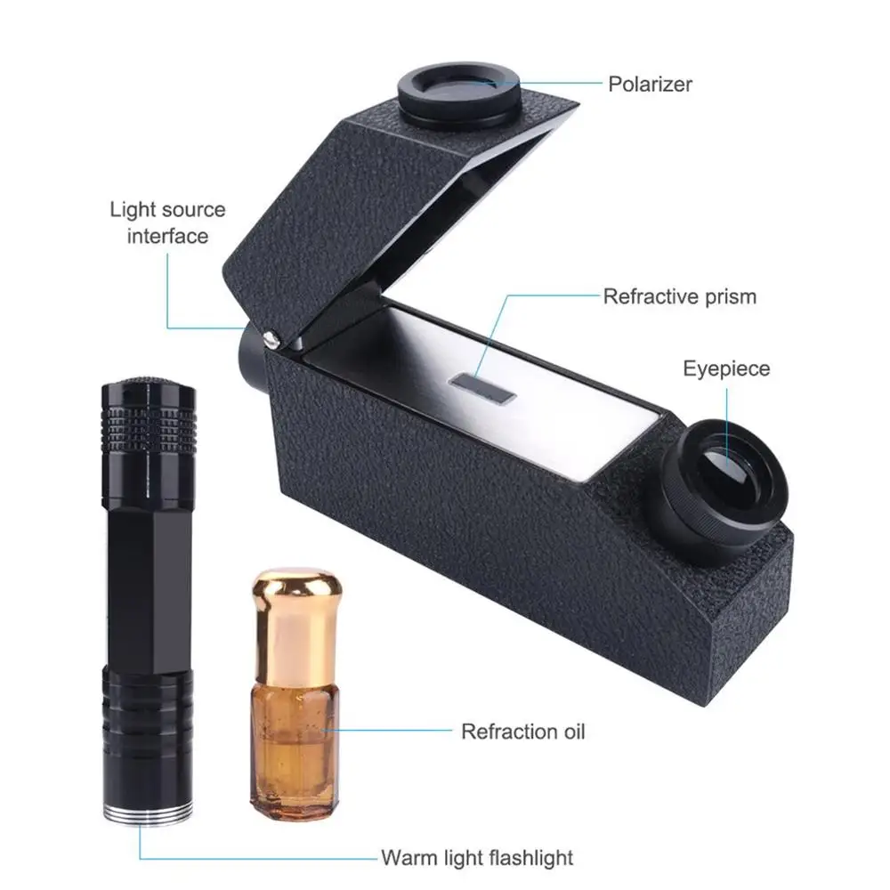

Gemology Gemstone Polarizing Filter Gem Refractometer 1.81 RI Oil Built-in LED Gemstone Refractometer Kit Portable Gem Tester