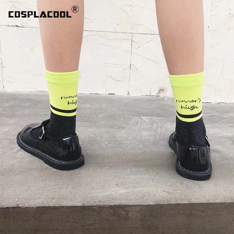 [Cospacool] блестящая креативная серебряная буква, модные носки для женщин, японский дизайн, Harajuku Street, ручная работа, Meias, красочные, Crew Sokken