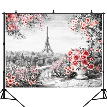 

Photo Backdrops Eiffel Tower Oil Painting Watercolor Flower Wallpaper Pattern Photo Backgrounds Photocall Photo Studio