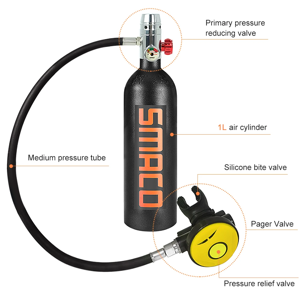 1Л кислородный баллон для дайвинга Воздушный бак респиратор для Акваланга регулятор 15-20 минут емкость для подводного плавания дыхательное оборудование