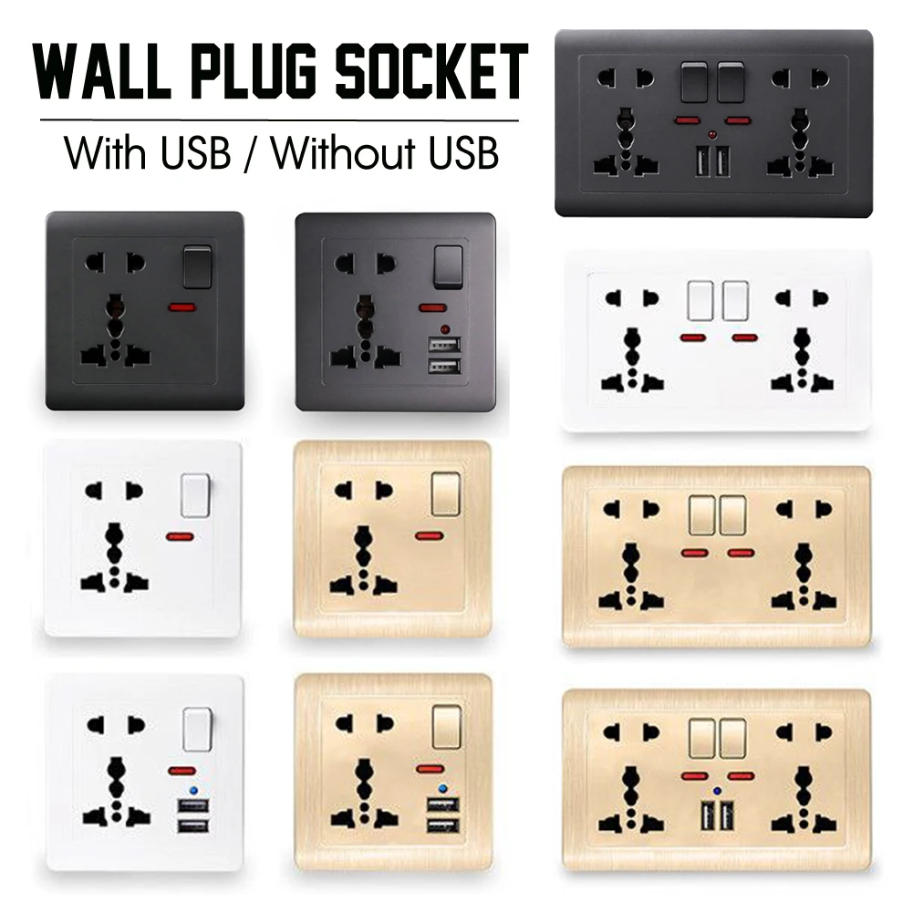 Многофункциональная Панель розеток с выключателем 2 комплекта Usb-порта 13 А 2/4